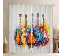 Homemissing Guitar Blackout Curtains 30%-50% Rock Music Darkening Drapes for Bedroom Living Room Decor Musical Thermal Insulated Shades Window Treatments, 2 Panels W52*L90