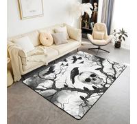 Homemissing Halloween Area Rug 150 * 200cm Polyester Gothic Skull Living Room Rugs for Bedroom Horror Theme Decor Carpet Crow Indoor Floor Mat Soft Non-slip