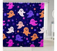 Homemissing Halloween Bath Curtain 150x180cm Kids Cute Ghosts Shower Curtain for Bathroom Decor for Boys Girls Teens Star Print Bathroom Accessories Blue Purple Waterproof Polyester