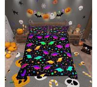 Homemissing Halloween Bedding Duvet Cover Set Single Size Bat Bedding Set Fluorescence Vintage Halloween Decor Horror Theme Duvet Cover Set for Black Bedclothes 1 Pillow Case(No Comforter)