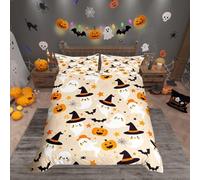 Homemissing Halloween Bedding Set Single Size Kids Cartoon Ghosts Comforter Cover for Boys Girls Teens Pumpkin Duvet Cover Bats Beige Breathable Soft Lightweight Microfiber