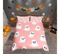 Homemissing Halloween Bedding Set Single Size Kids Cartoon Ghosts Comforter Cover for Boys Girls Teens Light Pink Duvet Cover Breathable Soft Lightweight Microfiber