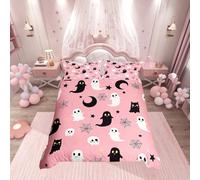 Homemissing Halloween Bedding Set Single Size Kids Cute Ghosts Comforter Cover for Boys Girls Teens Spider Duvet Cover Dark Pink Breathable Soft Lightweight Microfiber