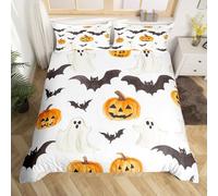 Homemissing Halloween Bedding Set Super King Size Kids Cute Ghosts Pumpkin Comforter Cover for Boys Girls Teens Bats Duvet Cover White Breathable Soft Lightweight Microfiber