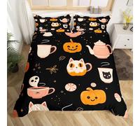 Homemissing Halloween Bedding Set Super King Size Kids Pumpkin Ghosts Comforter Cover for Boys Girls Teens Cute Cats Duvet Cover Coal Black Breathable Soft Lightweight Microfiber