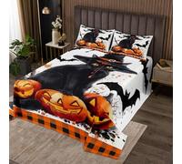 Homemissing Halloween Decor Bedspread Quilts Pumpkin Coverlet Set Single Size for Kids Boys Girls Happy Halloween Quilted Coverlet for All Season With 1 Pillowcase Black Bat Microfiber