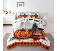 Homemissing Halloween Decor Comforter Set King Size Pumpkin Bedding Set for Kids Boys Girls Spider Web Duvet Quilt Black Bat Bedroom Decor Microfiber 3 Pcs with 2 Pillow Cases