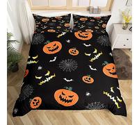 Homemissing Halloween Duvet Cover Set Pumpkin Lantern Bedding Set for Kids Boys Girls Scary Halloween Comforter Cover Set Microfiber Bat Spider Web Bedspread Cover Bedroom Bedclothes King