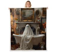 Homemissing Halloween Fleece Throw Blanket for Girls Boys Kids Double 60x79Inch Horror Theme Fuzzy Blanket Room Decor Ghosts Bathtub Sherpa Blanket Plush Fuzzy Brown Gray