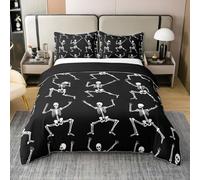 Homemissing Halloween Gothic Bedding Set Super King Size Goth Sugar Skull Comforter Cover for Kids Dancing Skeleton Bones Funny Horror Theme Duvet Cover 100% Cotton With 2 Pillow Case Soft 3Pcs