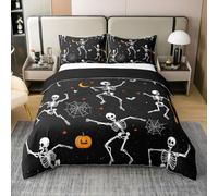 Homemissing Halloween Gothic Bedding Set Super King Size Goth Sugar Skull Comforter Cover for Kids Dancing Skeleton Bones Horror Cobweb Duvet Cover 100% Cotton With 2 Pillow Case Soft 3Pcs
