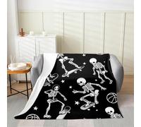 Homemissing Halloween Gothic Flannel Blanket Plush Fuzzy Double 60x79Inch Goth Sugar Skull for Bed Chair Living Room for Kids Adults Skeleton Bones Skateboard Funny Horror Theme Fleece Throw Blanket