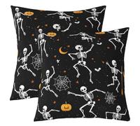 Homemissing Halloween Gothic Throw Pillow Covers 50x50cm Set of 2 Soft Goth Sugar Skull Decor Pillowcases for Kids Teens Adults Dancing Skeleton Bones Horror Cobweb Cushion Case Room Decor