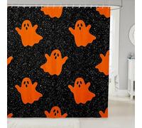 Homemissing Halloween Shower Curtain for Bathroom Decor Cute Ghosts Bath Curtain Horror Theme Bathroom Accessories Black Orange Waterproof Fabric for Stalls Bathtubs 150x180cm