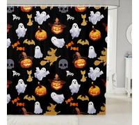 Homemissing Halloween Shower Curtain for Bathroom Decor Ghost Pumpkin Lantern Bath Curtain Bat Witch All Saints' Day Waterproof Polyester Fabric Black for Stalls Bathtubs 180x240cm