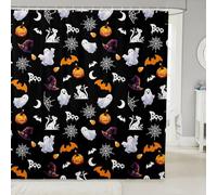 Homemissing Halloween Shower Curtains Ghost Pumpkin Bathroom Curtain All Saints' Day Bathroom Accessories Bat Black Cat Cobweb Waterproof Polyester Fabric Black for Stalls Bathtubs 180x210cm