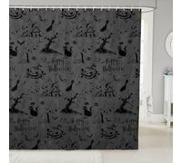 Homemissing Halloween Shower Curtains Pumpkin Lantern Bathroom Curtain Horror Cemetery Ghost Black Cat Waterproof Polyester Fabric Gray All Saints' Day for Stalls Bathtubs 150x180cm