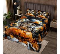 Homemissing Halloween Theme Bedspread Double Size Kids Cute Owl Animal Coverlet Set for Boys Girls Pumpkin Lantern Maple Leaf Autumn Fall Quilted Coverlet Room Decor