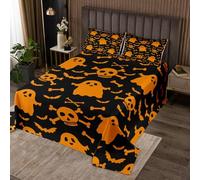 Homemissing Halloween Theme Bedspread King Size Kids Cute Lovely Ghost Sugar Skull Coverlet Set for Boys Girls Cartoon Kawaii Bat Animal Quilted Coverlet Room Decor