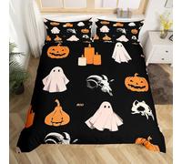 Homemissing Halloween Theme Duvet Cover Super Super King Size Kids Gothic Sugar Skull Bedding Set for Boys Girls Cute Ghost Pumpkin Lantern Duvet Cover Room Decor