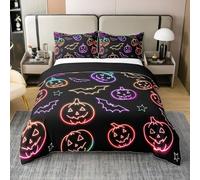 Homemissing Halloween Theme Pumpkin Lantern Ghost Duvet Cover 100% Cotton Set Neno Pumpkin Bats Bedding Set Super King Size Boys Bedroom Decor Happy Halloween Comforter Cover Soft Quilt Cover