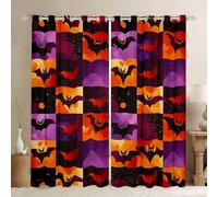 Homemissing Halloween Themed Curtains Black Bats Animal Print Window Curtains for Bedroom Living Room Kids Boys Girls Black Purple Window Drapes Halloween 30%-50% Blackout Curtains, W46*L54,2 Panels