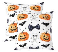 Homemissing Halloween Throw Pillow Covers Set of 2 Horror Theme Cushion Case Skull Ghost Printed Decor Pillowcase Pumpkin Indoor Outdoor Bats Super Soft 55x55cm