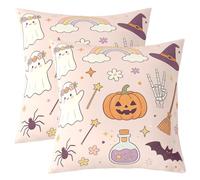 Homemissing Halloween Throw Pillow Covers Set of 2 Horror Theme Square Cushion Covers Skull Ghost Printed Pillow Case Pumpkin Cushion Case for Couch Sofa Rainbow Bedroom Decor 40x40cm