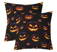Homemissing Halloween Throw Pillow Covers Set of 2 Pumpkin Cushion Covers Horror Theme Pillow Case for Couch Sofa Skull Ghost Printed Cushion Case Purple Black Kids Boys Girls Bedroom Decor 45x45cm