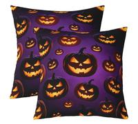 Homemissing Halloween Throw Pillow Covers Set of 2 Pumpkin Decorative Pillowcase Horror Theme Cushion Covers for Sofa Couch Bed Skull Ghost Printed Cushion Case Purple Home Decor 45x45cm