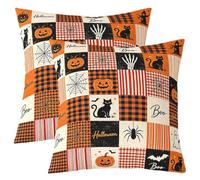 Homemissing Halloween Throw Pillow Covers Set of 2 Pumpkin Square Cushion Covers Horror Theme Pillow Case Skull Ghost Printed Cushion Case for Couch Sofa Cobweb Bedroom Decor 55x55cm