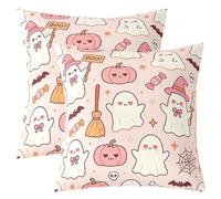 Homemissing Halloween Throw Pillow Covers Set of 2 Skull Ghost Printed Decorative Pillowcase Cute Ghosts Cushion Covers for Sofa Couch Bed Sugar Cushion Case Cobweb Home Decor 55x55cm