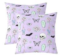 Homemissing Halloween Throw Pillow Covers Set of 2 Skull Ghost Printed Decorative Pillowcase Horror Theme Cushion Covers for Sofa Couch Bed Witchcraft Cushion Case Purple Home Decor 40x40cm