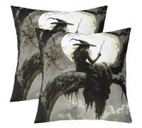 Homemissing Halloween Witches Throw Pillow Covers 55x55cm Set of 2 Soft Kids Wizard Cushion Cases for Boys Girls Moon Tree Pattern Decor Pillowcases Polyester