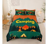 Homemissing Happy Camping Duvet Cover King Size Camper Comforter Cover for Boys Girls Tree Bedding Set 3Pcs RV Camping Room Decor Breathable Soft Lightweight Microfiber