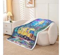 Homemissing Happy Camping Sherpa Throw Blanket for Couch Camper Super Soft Cozy Fleece Stained Glass Blanket for Winter, Plush Throw Cartoon Camping Car 40x50Inch All Season