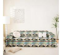 Homemissing Happy Camping Soft Sofa Cover Green Camper Couch Blanket Fits 1 Cushion, 180x340cm Rv Camping Decorative Couch Cushion Cover Rustic Wooden Slipcover,