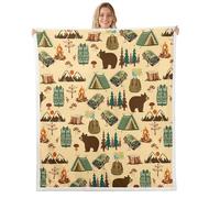 Homemissing Happy Camping Throw Blanket Cartoon Tree Bear Soft Fleece Sherpa Cozy Fuzzy Plush Warm Wildlife Animals Fuzzy Plush Throw Woodland Queen 90x90Inch for Bed Couch Living Room