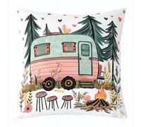 Homemissing Happy Camping Throw Pillow Covers 1 Pcs RV Camper Decorative Pillowcase Campfire Cushion Covers for Sofa Couch Bed Cushion Case Home Decor 55x55cm