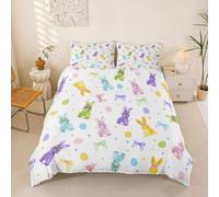 Homemissing Happy Easter Duvet Cover Double Size Boys Girls Bow Rabbit Bedding Set Breathable Soft Cute Spring Bunny Comforter Cover 3Pcs Colorful Eggs Easter Bedroom Decor