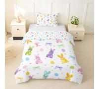 Homemissing Happy Easter Duvet Cover Junior/Cot Bed Bow Rabbit Bedding Set Breathable Soft Cute Spring Bunny Comforter Cover 2Pcs Colorful Eggs Easter Bedroom Decor
