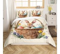 Homemissing Happy Easter Duvet Cover Set Double Size Little Rabbit Room Decor Kawaii Rabbit Comforter Cover for Kids Girls Boys Cute Animal Bedding Set Easter Decoration Dreamy
