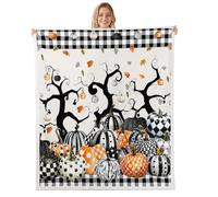 Homemissing Happy Fall Y'all Sherpa Blanket Plush Fuzzy Fall Pumpkin Fleece Throw Blanket Boys Girls Thanksgiving Decor for Bed Couch Chair Living Room Black White Bedroom Decor Queen 90x90Inch