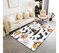 Homemissing Happy Halloween Area Rug Pumpkin Living Room Rugs for Bedroom for Kids Boys Girls Teens Room Decor Fall Pumpkin Lantern Bat Cobweb Magic Hat Decor Carpet 150x200cm Indoor Floor Mat