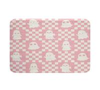 Homemissing Happy Halloween Bathroom Rugs Kids 16x24Inch Cute Checkered Ghost Bath Mats for Boys Girls Teens Pink White Checkerboard Plaid Trick or Treat Bathroom Accessories Floor Doormats