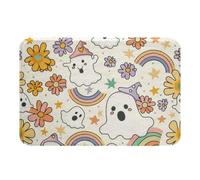 Homemissing Happy Halloween Bathroom Rugs Microfiber 20x32Inch Groovy Flower Bath Mats Non-Slip Cartoon Ghost Printed Bathroom Accessories Cute Rainbow Floor Doormats Retro Floral Boho Soft Door Mat