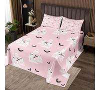Homemissing Happy Halloween Bedspread Kids King Size Cute Ghost Black Bat Animal Coverlet Set for Boys Pink Spooky Trick or Treat Quilted Coverlet Room Decor