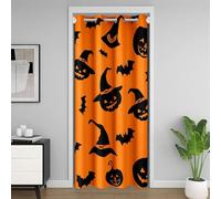 Homemissing Happy Halloween Closet Cover 86x203cm Pumpkin Room Divider Curtain Cover for Kids Fall Pumpkin Lantern Bat Cobweb Magic Hat Orange Door Curtain for Doorway Privacy 30%-50% Blackout Shades