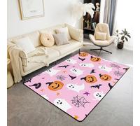 Homemissing Happy Halloween Decor Carpet 100x150cm Cute Ghost Living Room Rugs for Bedroom for Boys Girls Children Pumpkin Lantern Bat Cobweb Magic Hat Horror Pink Area Rug Room Decor Indoor Floor Mat