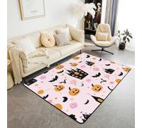 Homemissing Happy Halloween Decor Carpet 100x150cm Spooky Castle Living Room Rugs for Bedroom for Boys Girls Children Pumpkin Lantern Bat Candy Horror Theme Pink Area Rug Room Decor Indoor Floor Mat